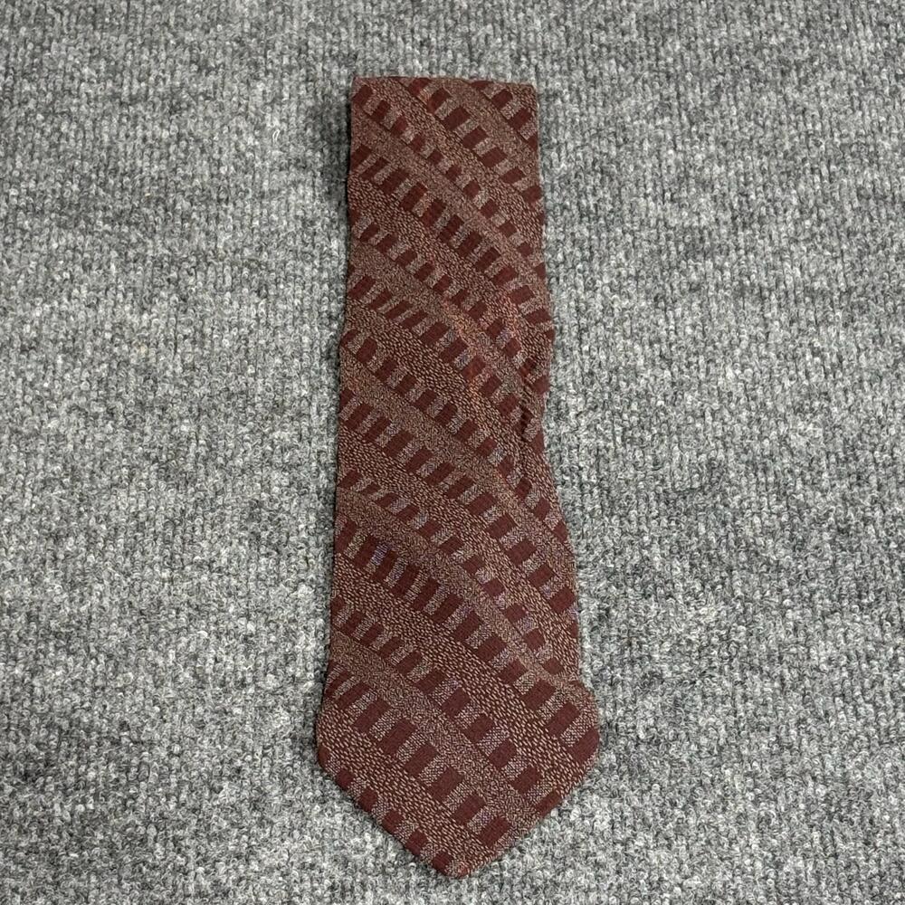 Calvin Klein Collection Tie Mens One Size Brown Silk Geometric Handmade Italy